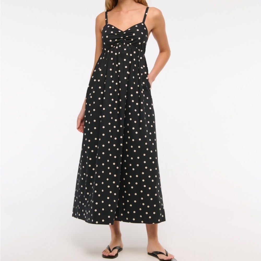 Abercrombie & Fitch Black and White Polka Dot Sweetheart Babydoll Maxi Dress